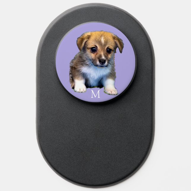 Corgi Puppy Dog & Monogram on Light Periwinkle PopSocket (Popsocket)