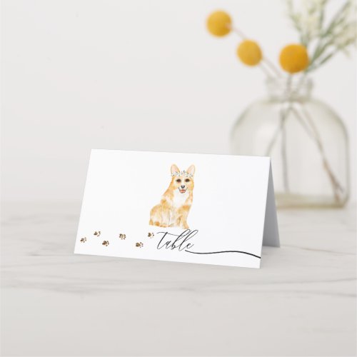 Corgi puppy Dog Owner Wedding Script Table Place Card