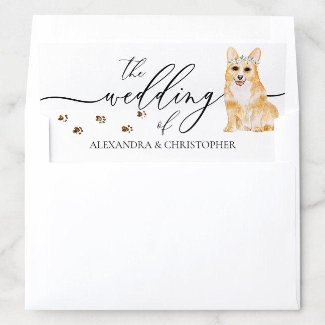 Corgi puppy dog Wedding Calligraphy Envelope Liner
