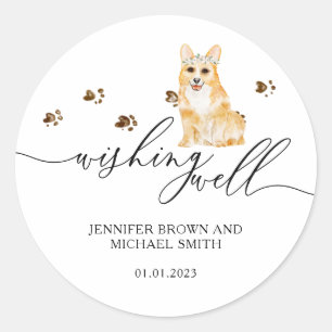 Corgi puppy Dog Wishing Well Classic Round Sticker