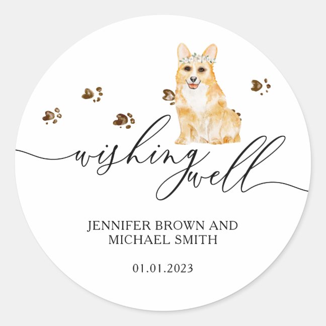 Corgi puppy Dog Wishing Well Classic Round Sticker