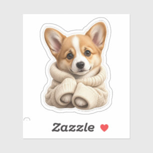 Corgi Puppy in Cozy Sweater Sticker