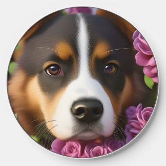 Corgi Puppy in purple roses Wireless Charger