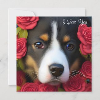Corgi Puppy in red roses