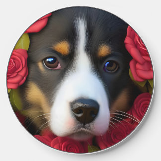 Corgi Puppy in red roses Wireless Charger