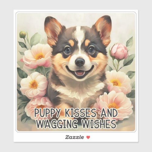 Corgi Puppy Kisses _ Mothers Day Sticker