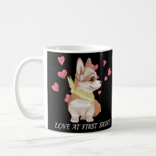 Corgi Puppy Love At 1st Sight Watercolor Hearts  Coffee Mug