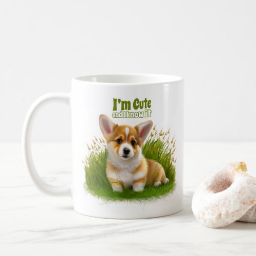 Corgi puppy on the grass  cute pet coffee mug