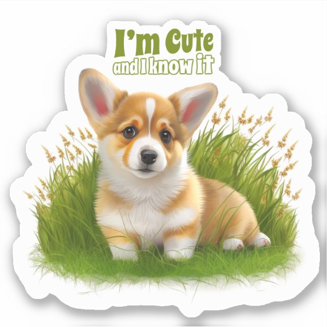 Corgi puppy on the grass | cute pet sticker (Front)