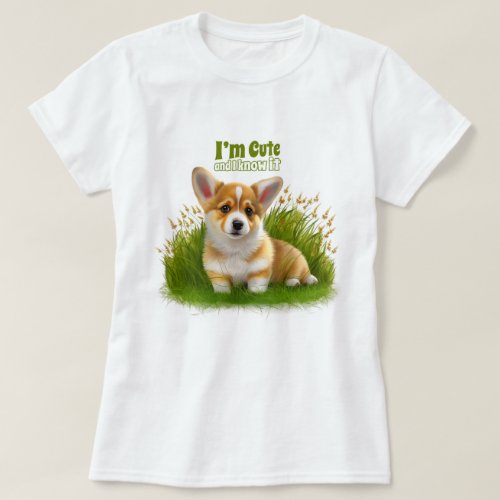 Corgi puppy on the grass  cute pet T_Shirt