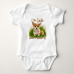 Corgi puppy on the grass   I’m Cute Baby Bodysuit