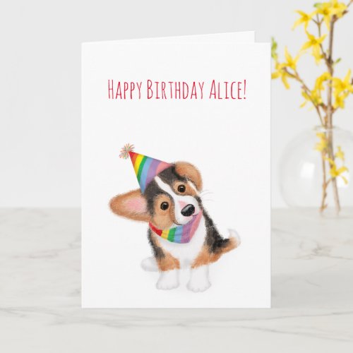 Corgi puppy personalized birthday card