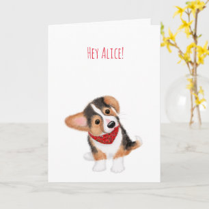 Corgi puppy thinking of you personalized card