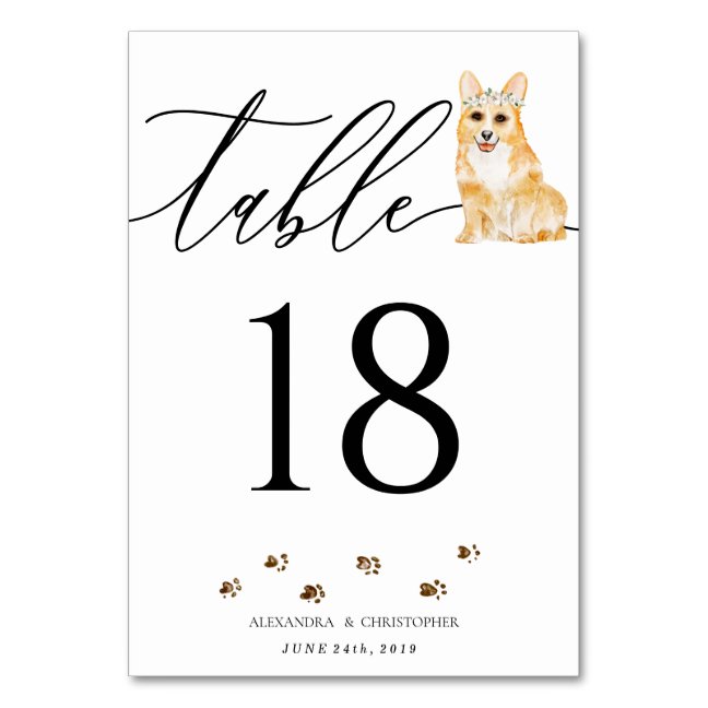 Corgi puppy Wedding Calligraphy Signature Table Number