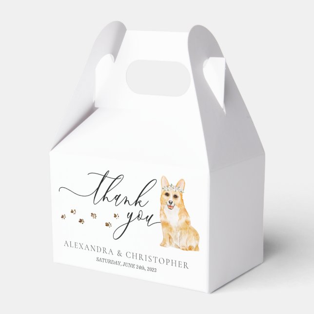 Corgi puppy Wedding Calligraphy Thank You Favor Boxes (Front Side)