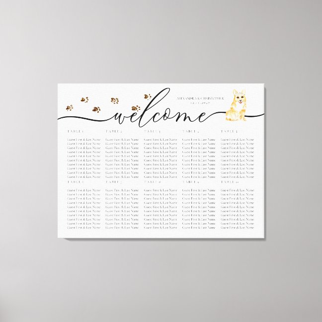 Corgi puppy Welcome Seating Table Numbers Canvas Print