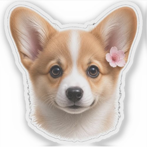 Corgi Puppy with Cherry Blossom Sticker