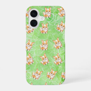 Corgi Puppy with Green Leaves Pattern Phone Case