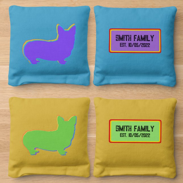 Corgi Rainbow  Cornhole Bags (Wood)