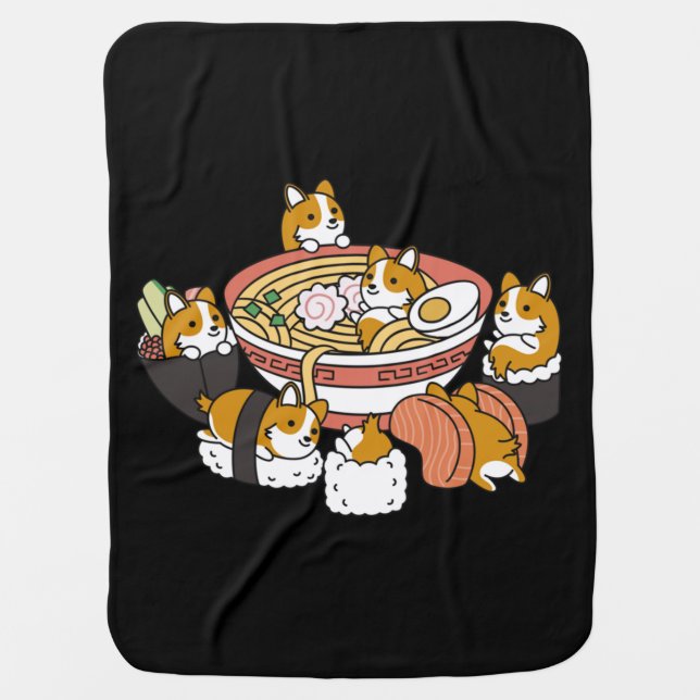Corgi Ramen Sushi Baby Blanket (Front)