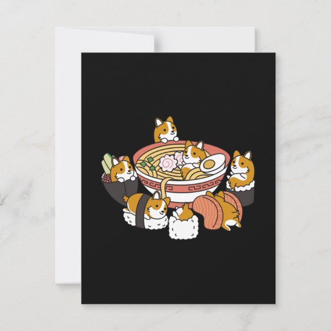 Corgi Ramen Sushi Note Card (Front)