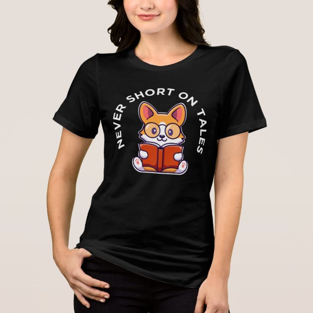 Corgi Reading a Book Funny Pun Tri-Blend Shirt (Front)
