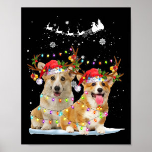 Corgi Reindeer Santa Hat Xmas Lights Christmas Xma Poster