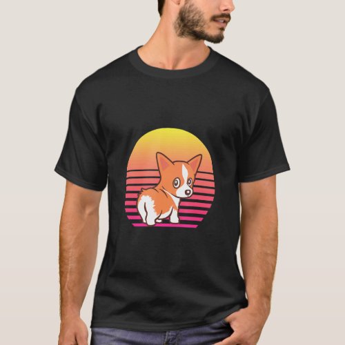 Corgi Retro Vintage 60s 70s Sunset Dog  Men Women  T_Shirt