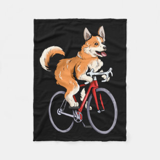 Corgi Riding Bicycle Cute Biker Cyclist Fleece Blanket