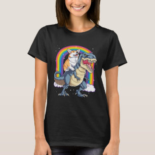 Corgi Riding Dinosaur rex Men Women Rainbow T-Shirt