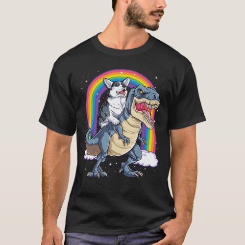 Corgi Riding Dinosaur T rex Shirt Funny Rainbow Do