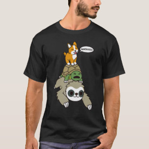 Corgi Riding Sloth Tortoise Dog T-Shirt