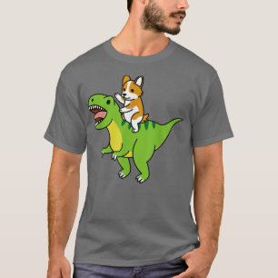 Corgi Riding T-Rex Dinosaur Dog T-Shirt