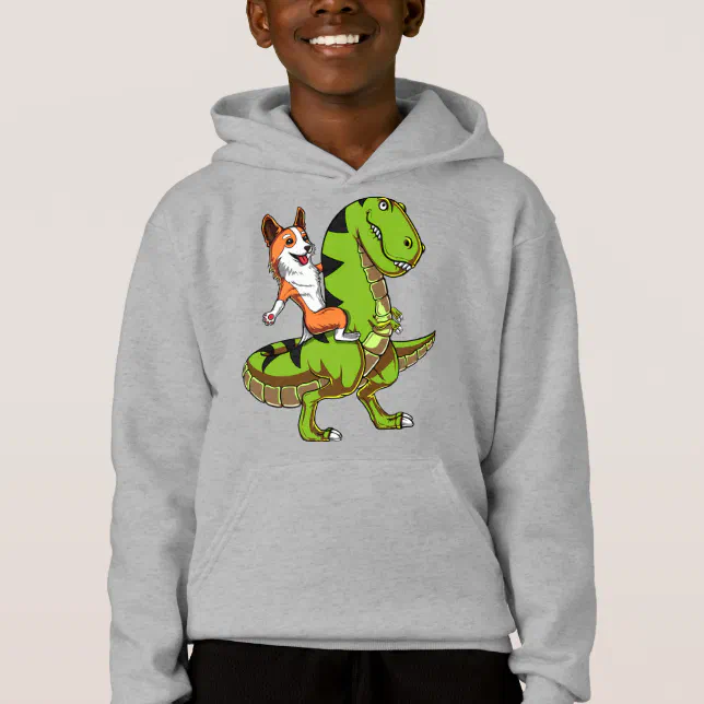 Corgi Riding T-Rex Dinosaur Funny Dog Hoodie | Zazzle
