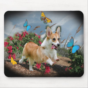 Corgi Runs With Butterflies Mouse Pad