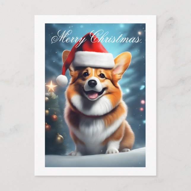 Corgi Santa Christmas Holiday Postcard (Front)