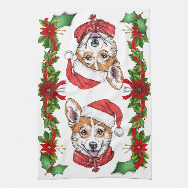 Corgi Santa Christmas Kitchen Towel (Vertical)