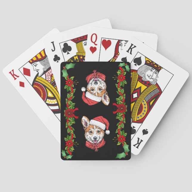 Corgi Santa Christmas Poker Cards (Back)