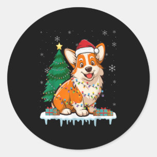 Corgi Santa Christmas Tree Lights Xmas Boys Men Co Classic Round Sticker