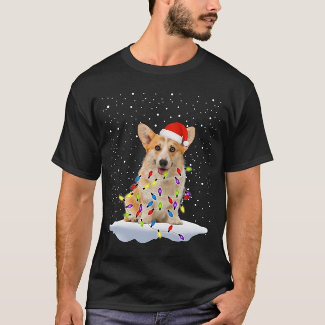 Corgi Santa Christmas Tree Lights Xmas Boys Men Co T-Shirt (Front)