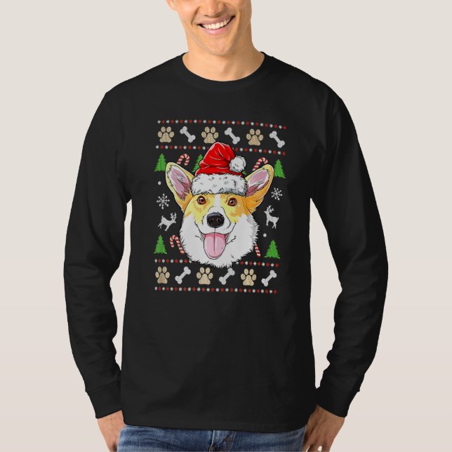 Corgi Santa Christmas Tree Lights Xmas  Boys Men W T-Shirt (Front)