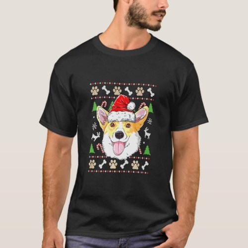 Corgi Santa Christmas Tree Lights Xmas  Boys Men W T_Shirt