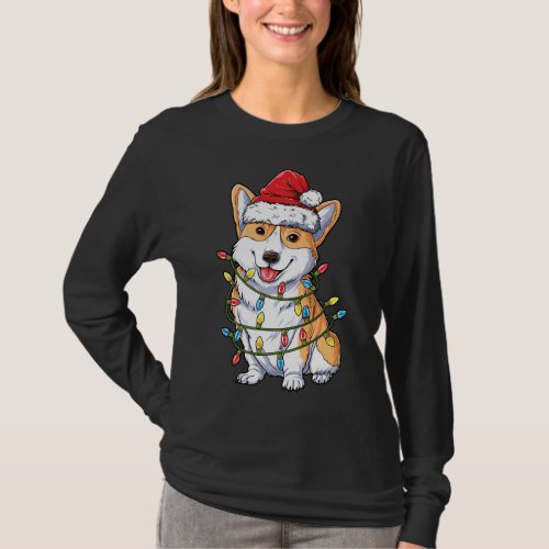 Corgi Santa Christmas Tree Lights Xmas Corgmas Dog T_Shirt