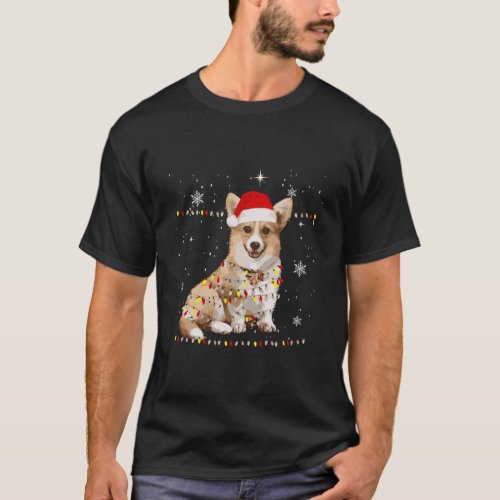 Corgi Santa Christmas Tree Lights Xmas Gifts Boys  T_Shirt