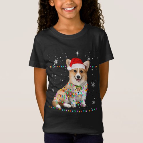 Corgi Santa Christmas Tree Lights Xmas T_Shirt