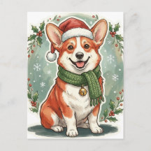 Corgi Santa Hat Christmas Card