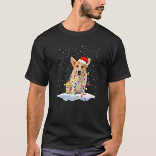 Corgi Santa Hat Christmas Tree Light Dog Xmas T-Shirt