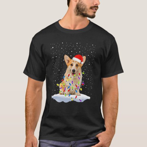 Corgi Santa Hat Christmas Tree Light Dog   Xmas T-Shirt