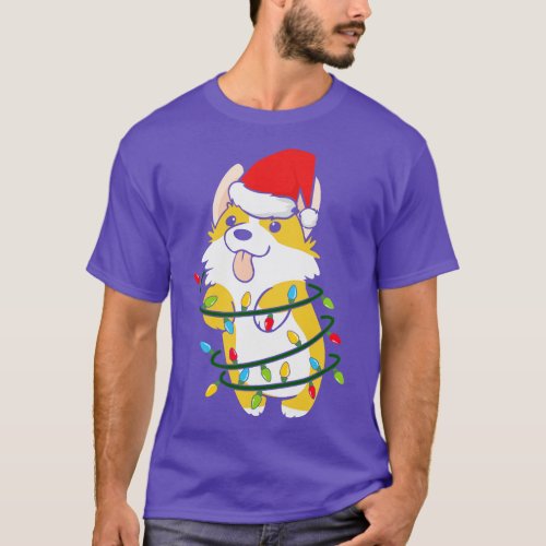 Corgi Santa Hat Christmas Tree Xmas Lights Corgmas T_Shirt