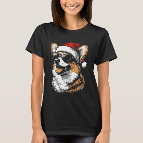 Corgi Santa Hat Funny Cute Dog Mom Dad Christmas T-Shirt